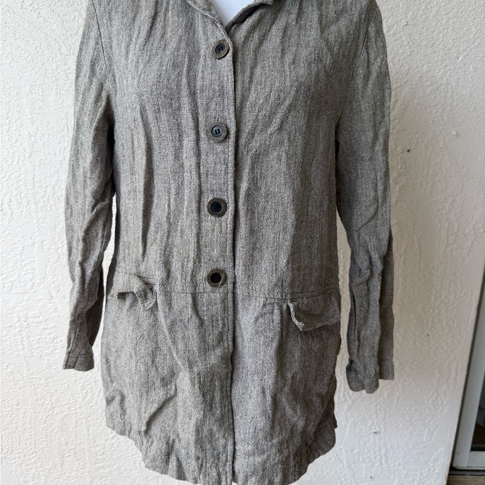 J Jill Linen Jacket Shacket Women's Brown Pockets Casual Boho Size 12 Shirt
